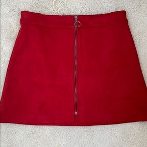 Red suede zip up skirt